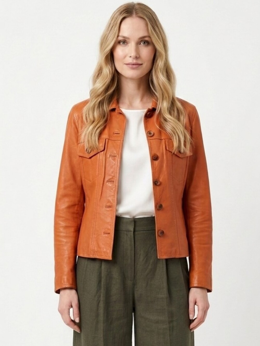 Vintage PYRAMID Burnt Orange Real Leather Jacket - Size 40 (US Sz 8) Soulder Pad